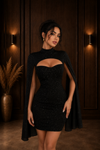 Cutout Bodycon Mini Dress with Cape Sleeves