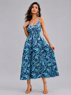 Paisley Print Spaghetti Strap Midi Dress