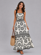 Floral Print Tie Strap Casual Maxi Dress