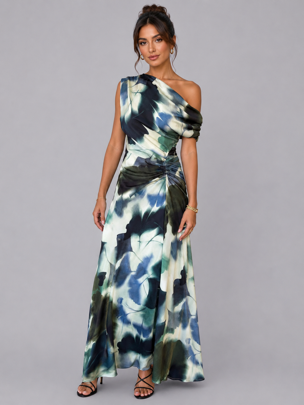One-Shoulder Floral Print Maxi Dress