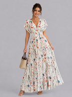 Floral Print Pleated Maxi Dress