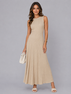 Round Neck Sleeveless Texture Maxi Dress