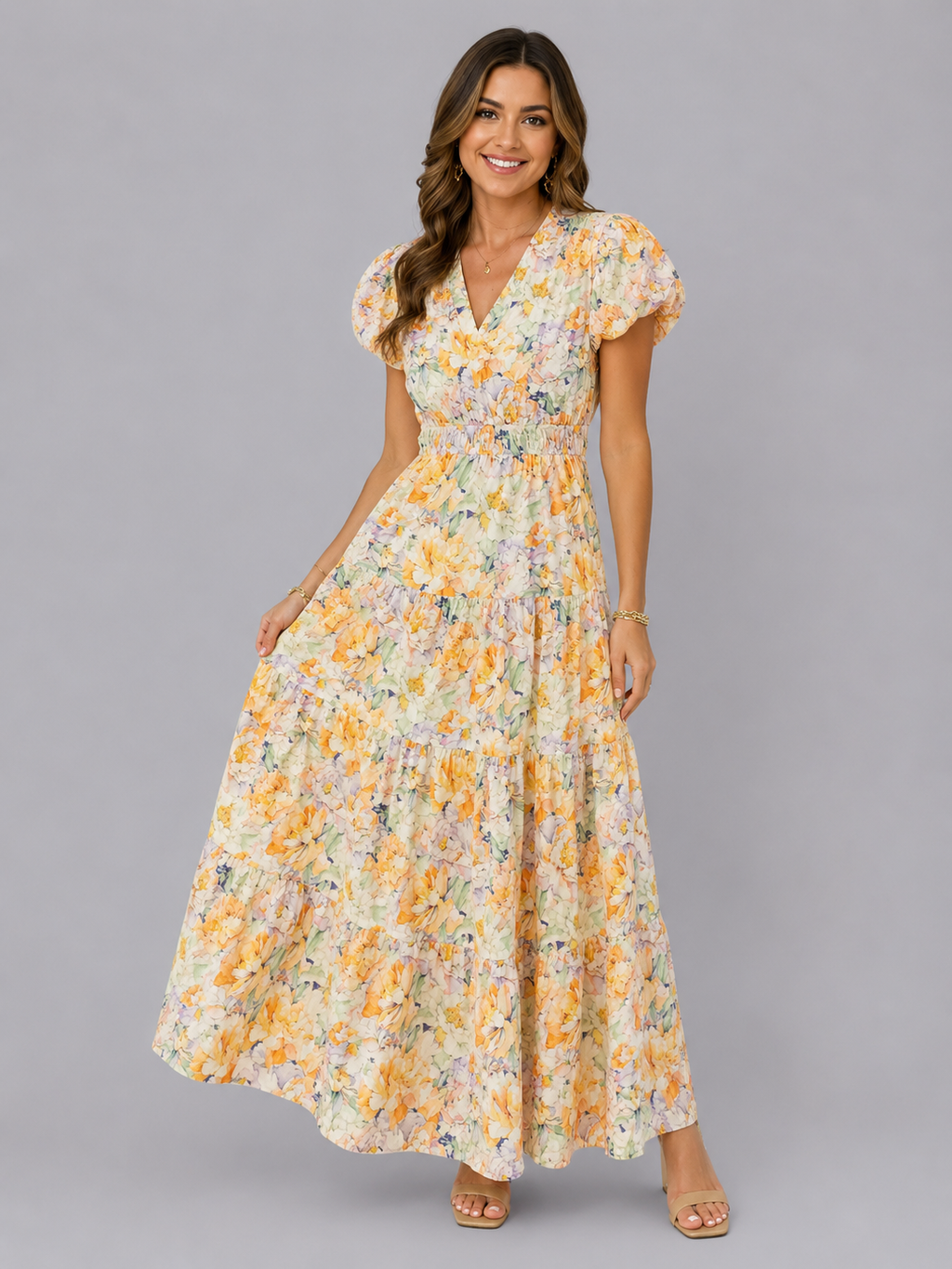 Floral Print Smocked Tiered Maxi Dress